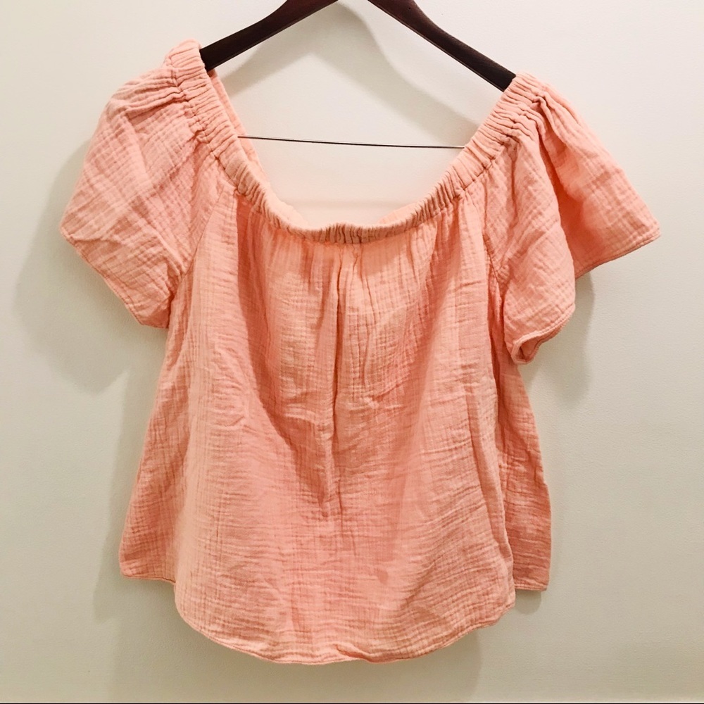 Rebecca Taylor Off Shoulder Cotton Top 10 Malibu Peach gauzy boxy